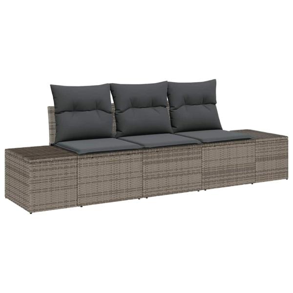3-Teiliges Garten Sofa Set mit Kissen Grau Poly Rattan