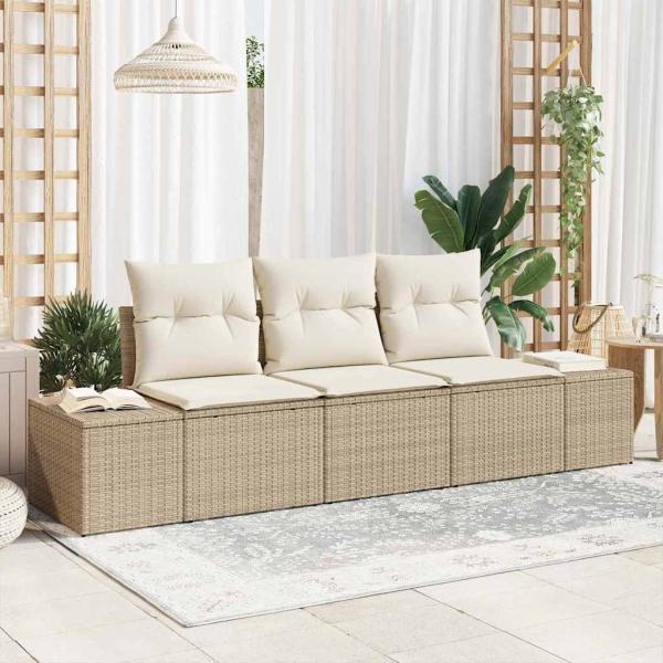 ARDEBO.de - 3-teiliges Garten-Sofa-Set mit Kissen Beige Poly Rattan