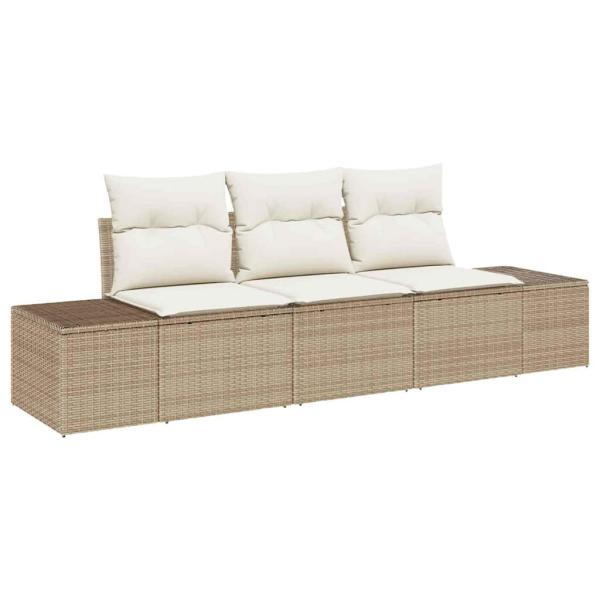 3-teiliges Garten-Sofa-Set mit Kissen Beige Poly Rattan