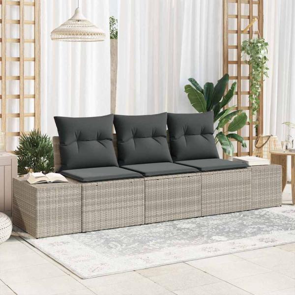 ARDEBO.de - 3-teiliges Garten Sofa Set mit Kissen Hellgrau Poly Rattan