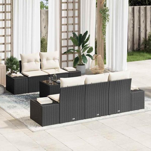ARDEBO.de - 6-teiliges Garten-Sofa-Set mit Kissen, Schwarz Poly-Rattan