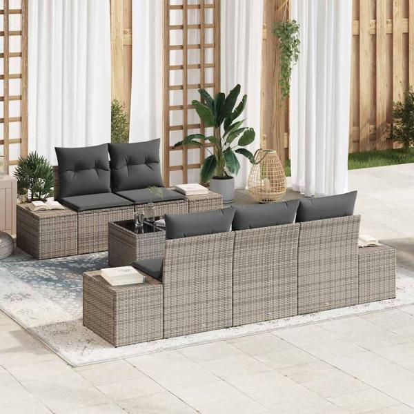 ARDEBO.de - 6-teiliges Garten Sofa Set mit Kissen Grau Poly Rattan