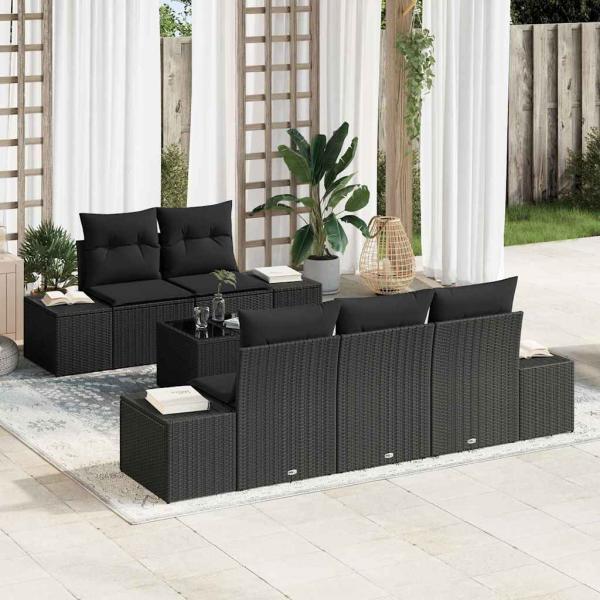 ARDEBO.de - 6-teiliges Garten Sofa Set mit Kissen Schwarz Poly Rattan