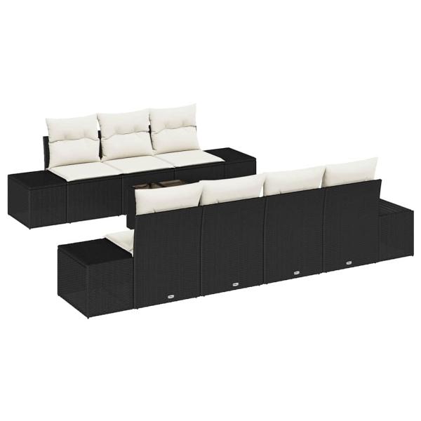 8-teiliges Garten Sofa Set mit Kissen in Schwarz aus Poly Rattan