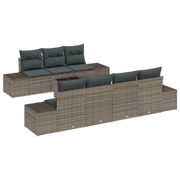 8-teiliges Garten Sofa Set mit Kissen Grau Poly Rattan