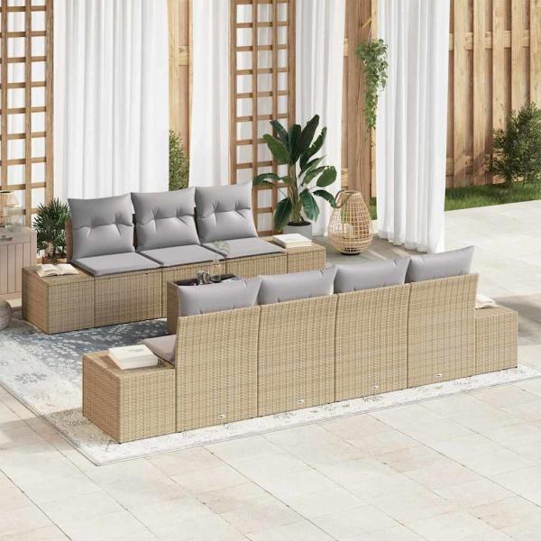 ARDEBO.de - 8-teiliges Garten Sofa Set mit Kissen Beige Poly Rattan