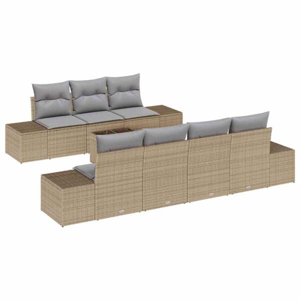 8-teiliges Garten Sofa Set mit Kissen Beige Poly Rattan