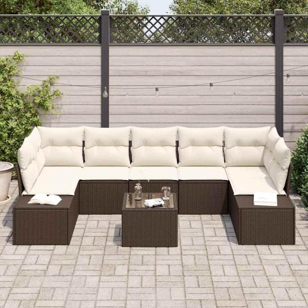 8-teiliges Garten-Sofa-Set mit Kissen aus braunem Poly-Rattan