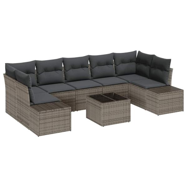 8-teiliges Garten Sofa Set mit Kissen Grau Poly Rattan