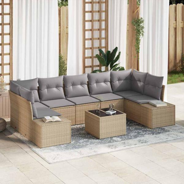 ARDEBO.de - Sofa Set mit Kissen 8 pcs Beige Poly Rattan