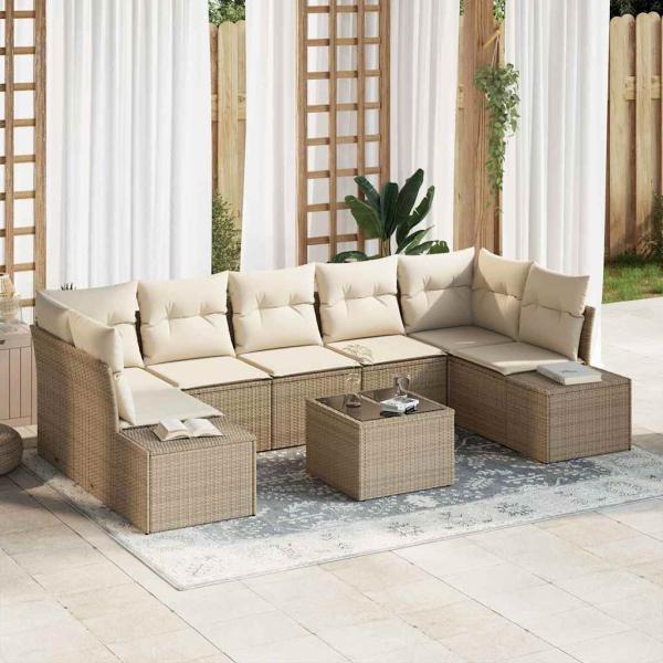 ARDEBO.de - 8 teiliges Garten Sofa Set mit Kissen Beige Poly Rattan