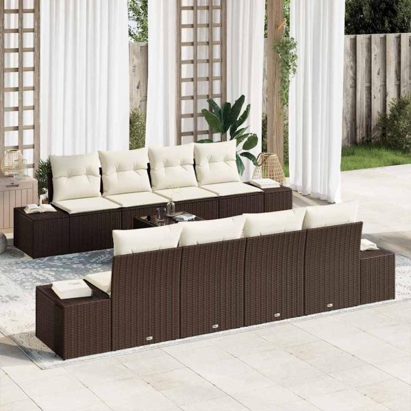 ARDEBO.de - 9-teiliges Garten-Sofa-Set mit Kissen Braun Poly Rattan
