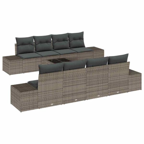 9-teiliges Garten Sofa Set mit Kissen Grau Poly Rattan