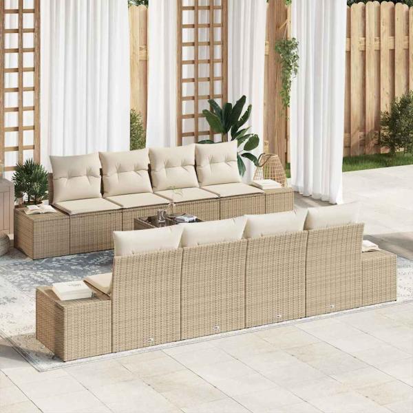 ARDEBO.de - 9-teiliges Garten-Sofa-Set mit Kissen Beige Poly Rattan