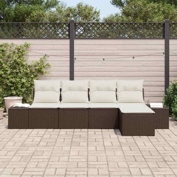 5-teiliges Garten Sofa Set mit Kissen Braun Rattan