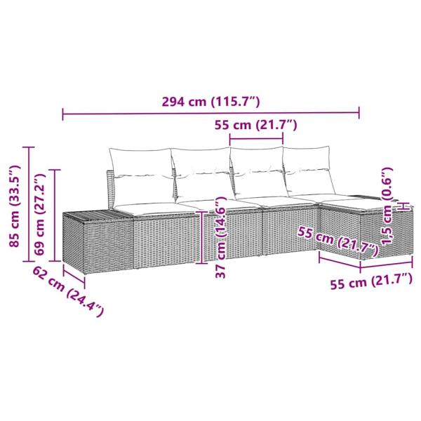 5-teiliges Garten-Sofa-Set mit Kissen Hellgrau Poly-Rattan