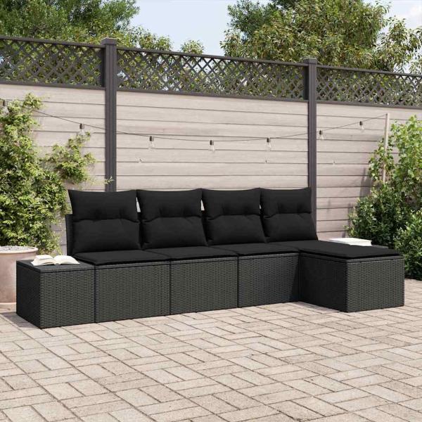 ARDEBO.de - 5-teiliges Garten Sofa Set mit Kissen Schwarz Poly Rattan