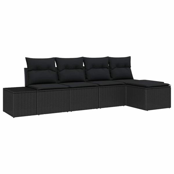 5-teiliges Garten Sofa Set mit Kissen Schwarz Poly Rattan