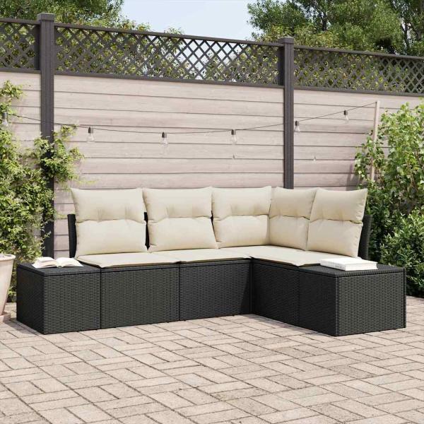 ARDEBO.de - 4-teiliges Garten-Sofa-Set mit Kissen Schwarz Poly-Rattan