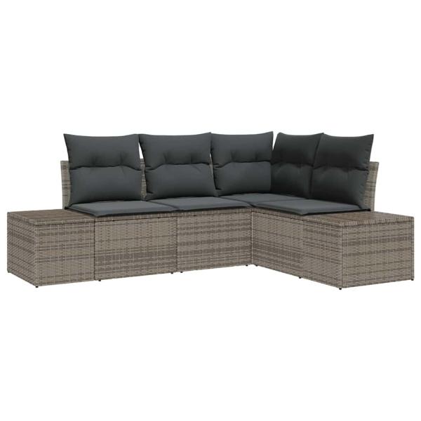 4-teiliges Garten Sofa Set mit Kissen Grau Poly Rattan