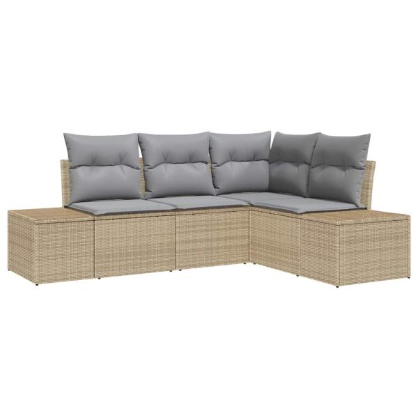 4-teiliges Garten Sofa Set mit Kissen Beige Poly Rattan