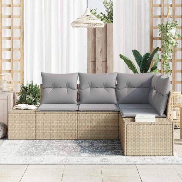 4-teiliges Garten Sofa Set mit Kissen Beige Poly Rattan