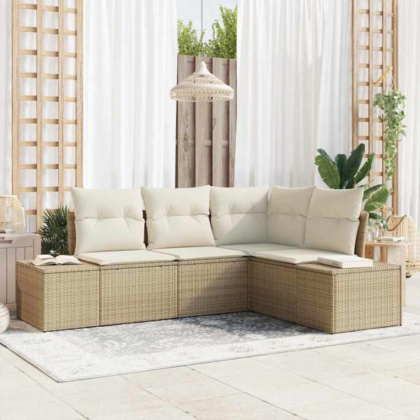ARDEBO.de - 4-teiliges Garten Sofa Set mit Kissen Beige Poly Rattan