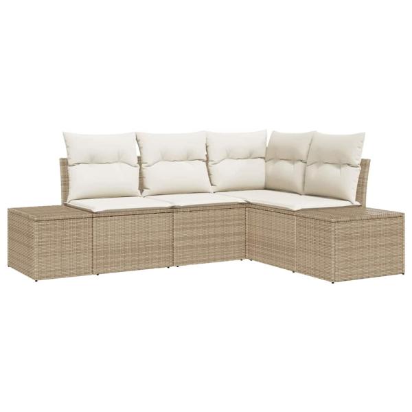 4-teiliges Garten Sofa Set mit Kissen Beige Poly Rattan