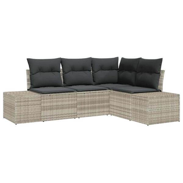 4-teiliges Garten Sofa Set mit Kissen Hellgrau Poly Rattan