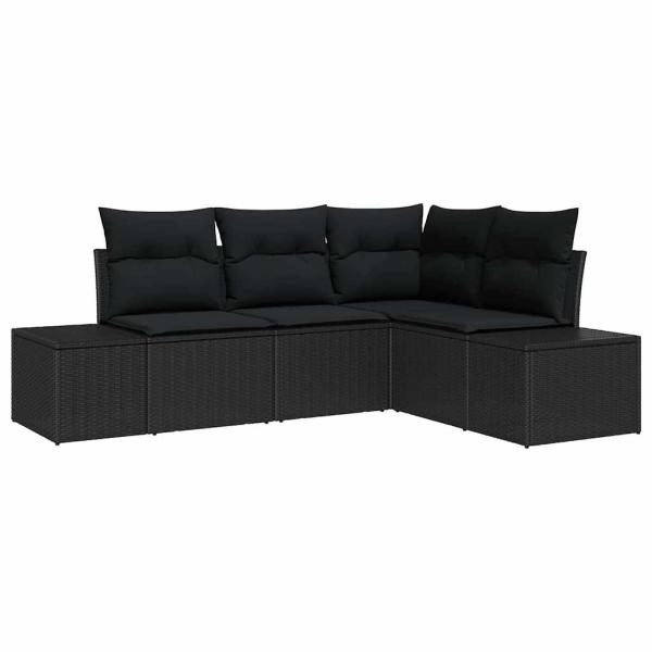 4-teiliges Garten Sofa Set mit Kissen Schwarz Poly Rattan
