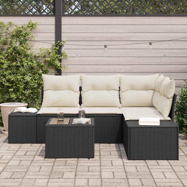 4-teiliges Garten-Sofa-Set mit Kissen Braun Poly-Rattan