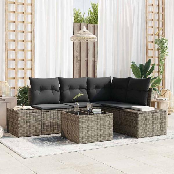 ARDEBO.de - 4-teiliges Garten Sofa Set mit Kissen Grau Poly Rattan