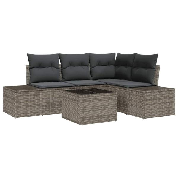 4-teiliges Garten Sofa Set mit Kissen Grau Poly Rattan