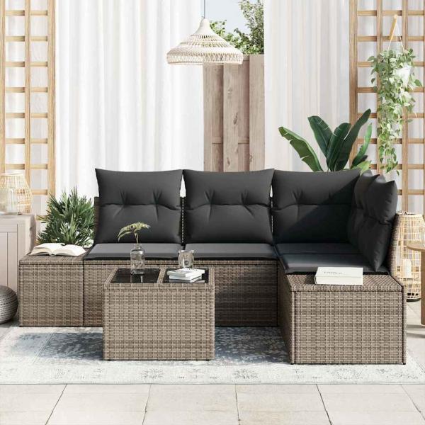 4-teiliges Garten Sofa Set mit Kissen Grau Poly Rattan