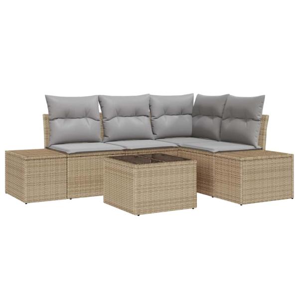 5-teiliges Garten Sofa Set mit Kissen Schwarz Poly Rattan