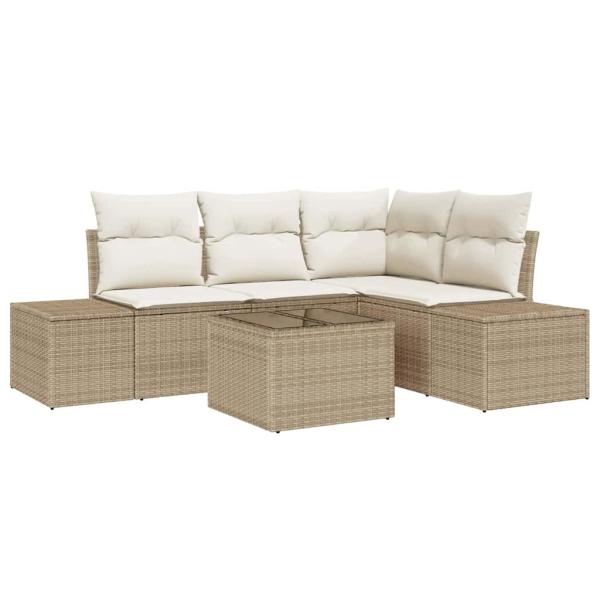 5-teiliges Garten Sofa Set mit Kissen Braunes Poly Rattan