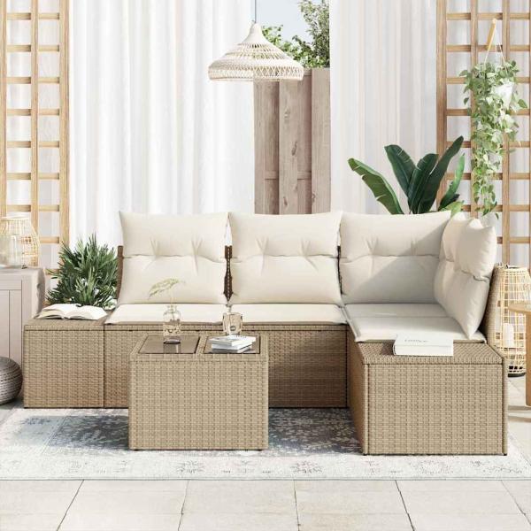 5-teiliges Garten Sofa Set mit Kissen Braunes Poly Rattan