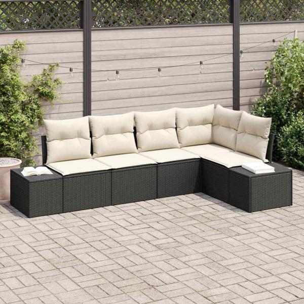 ARDEBO.de - 5 Teiliges Garten Sofa Set mit Kissen Schwarz Poly Rattan