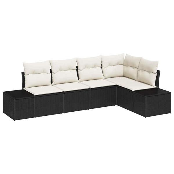 5 Teiliges Garten Sofa Set mit Kissen Schwarz Poly Rattan