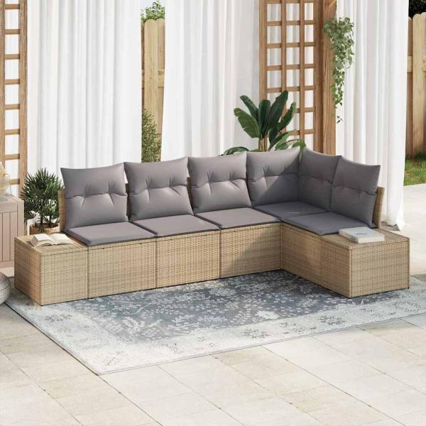 ARDEBO.de - 5-teiliges Garten Sofa Set mit Kissen Beige Poly Rattan