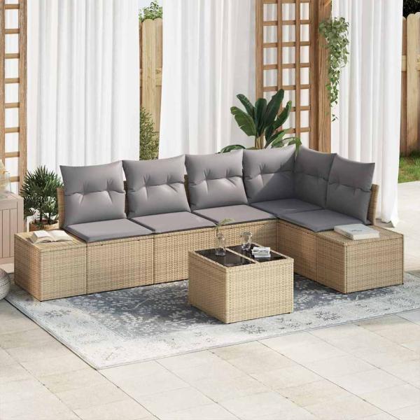 ARDEBO.de - 6-teiliges Garten Sofa Set mit Kissen Schwarz Poly Rattan