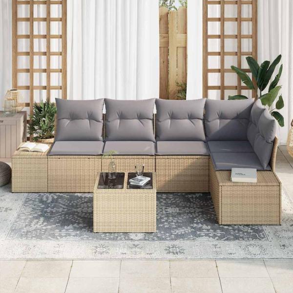 6-teiliges Garten Sofa Set mit Kissen Schwarz Poly Rattan