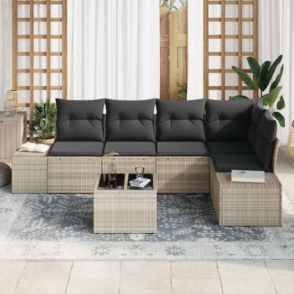 6-teiliges Garten-Sofa-Set mit Kissen Graues Poly-Rattan