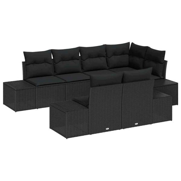 7 Teiliges Garten Sofa Set mit Kissen Schwarz Poly Rattan