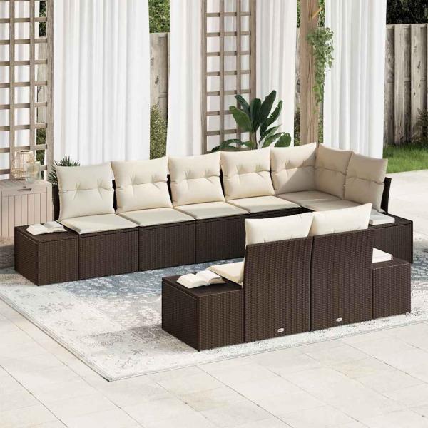 ARDEBO.de - 8-teiliges Garten Sofa Set mit Kissen Braunes Poly Rattan