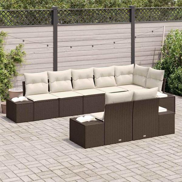 8-teiliges Garten Sofa Set mit Kissen Braunes Poly Rattan