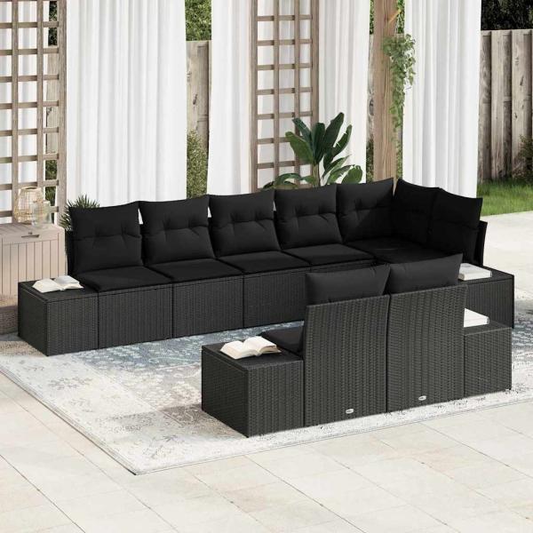 ARDEBO.de - 8-teiliges Garten Sofa Set mit Kissen Schwarz Poly Rattan