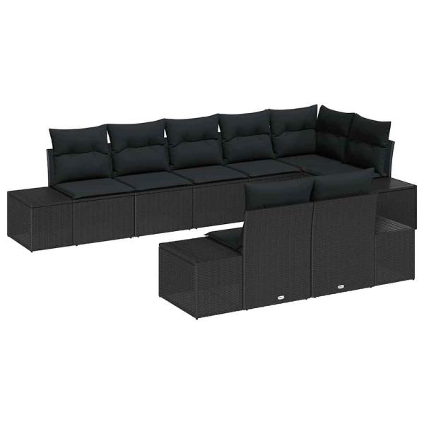 8-teiliges Garten Sofa Set mit Kissen Schwarz Poly Rattan