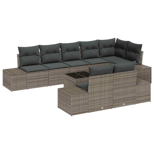8-teiliges Garten-Sofa-Set mit Kissen Grau Poly-Rattan