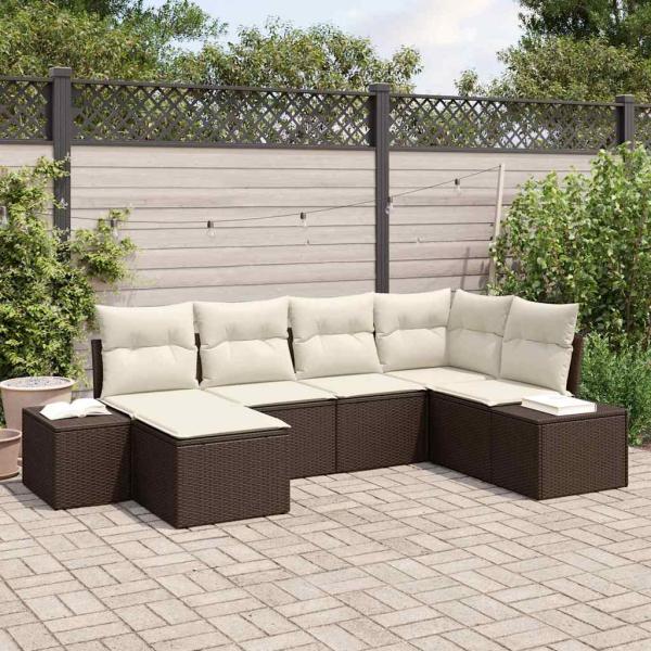 ARDEBO.de - 6-teiliges Garten-Sofa-Set mit Kissen Braun Poly-Rattan